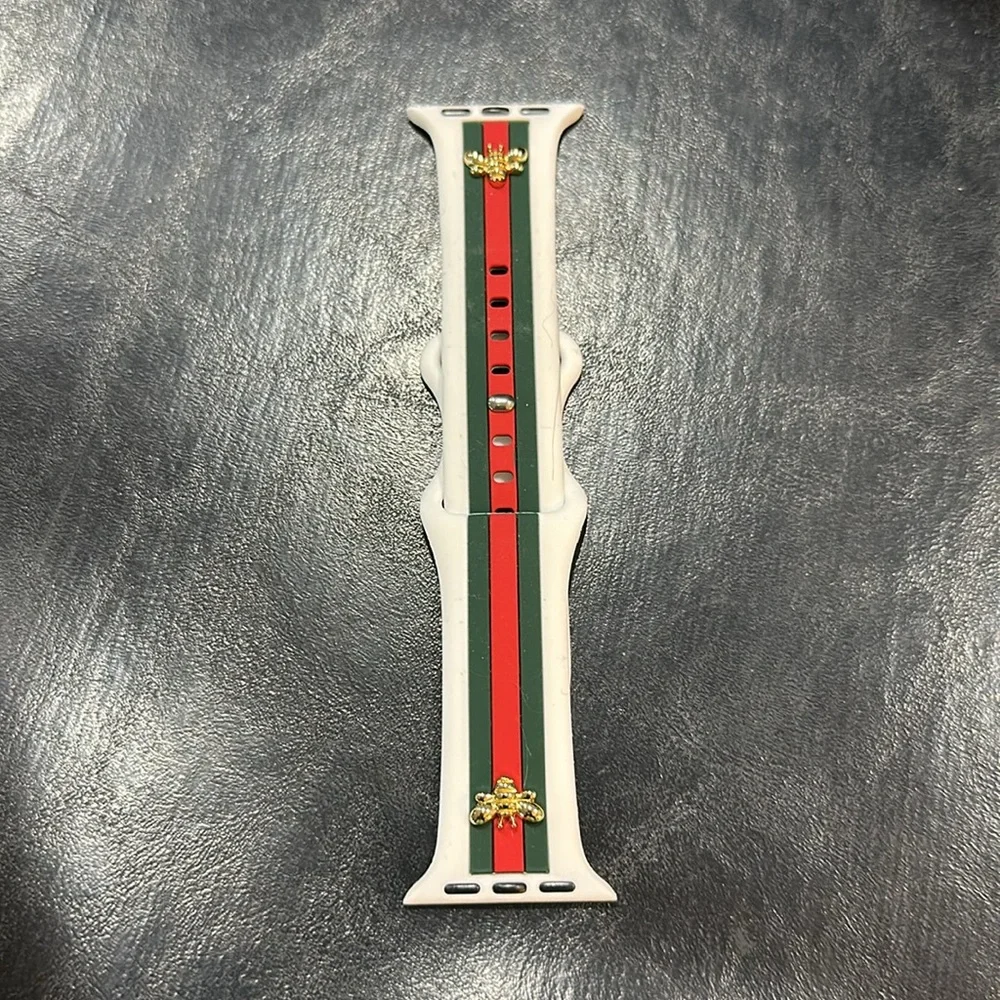 White and Red and green Stripe Watch Band silicon 38/42mm